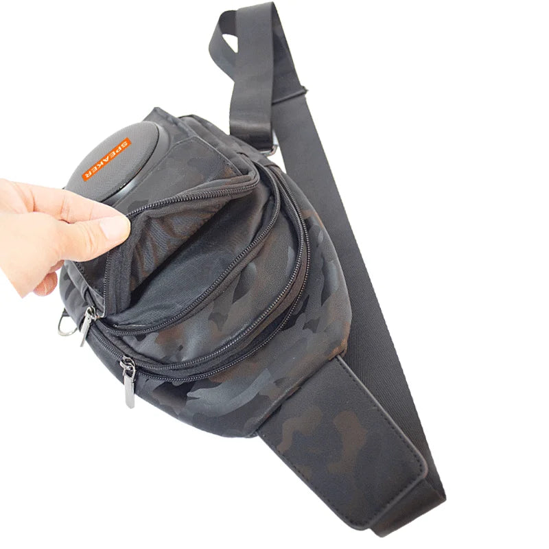 Crossbody Sling Backpack Wireless Speaker 52mm 10W Powerful Audio 2500mAh BT 5.3 with TF Card Playback for Outdoor, CH-804