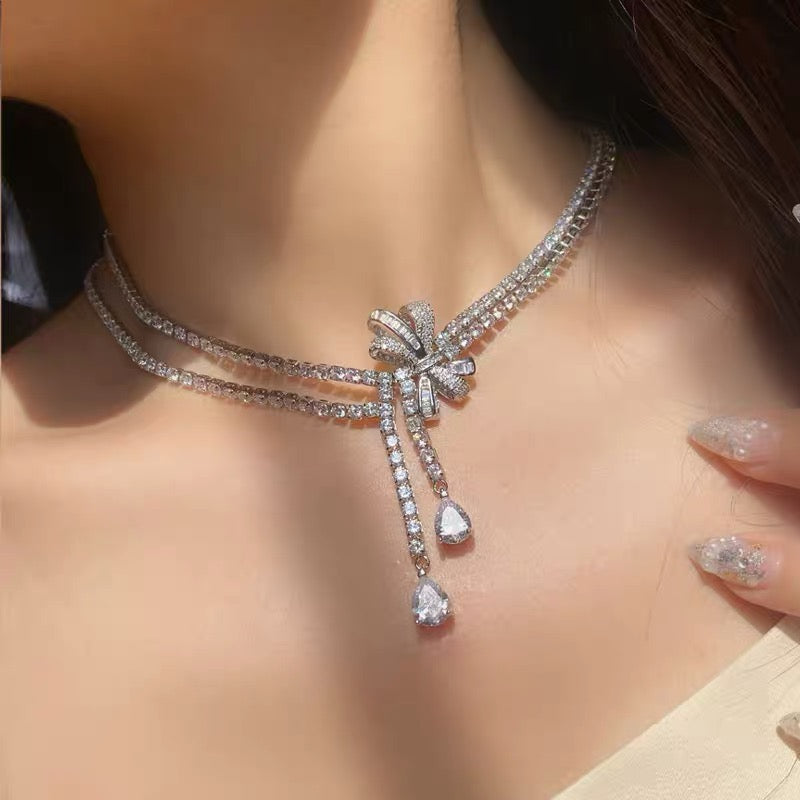 Elizabeth - Bow Crystal Necklace & Bracelet
