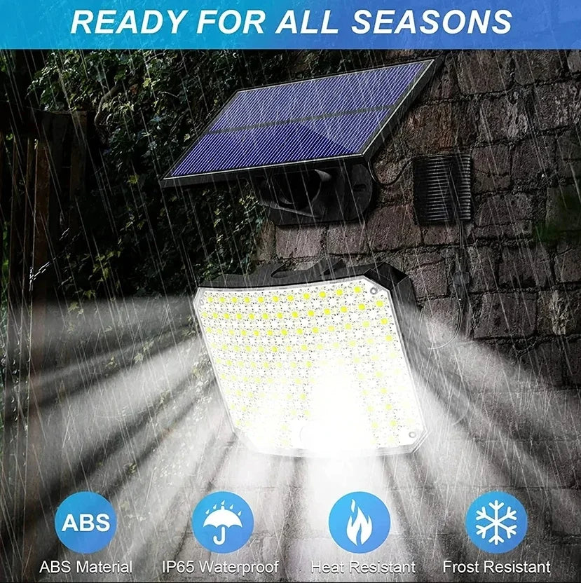 Solar Outdoor Lights 2500LM 118LED Security Lamps with Remote Control for Garden 3 Heads Motion Sensor Light IP65 Waterproof