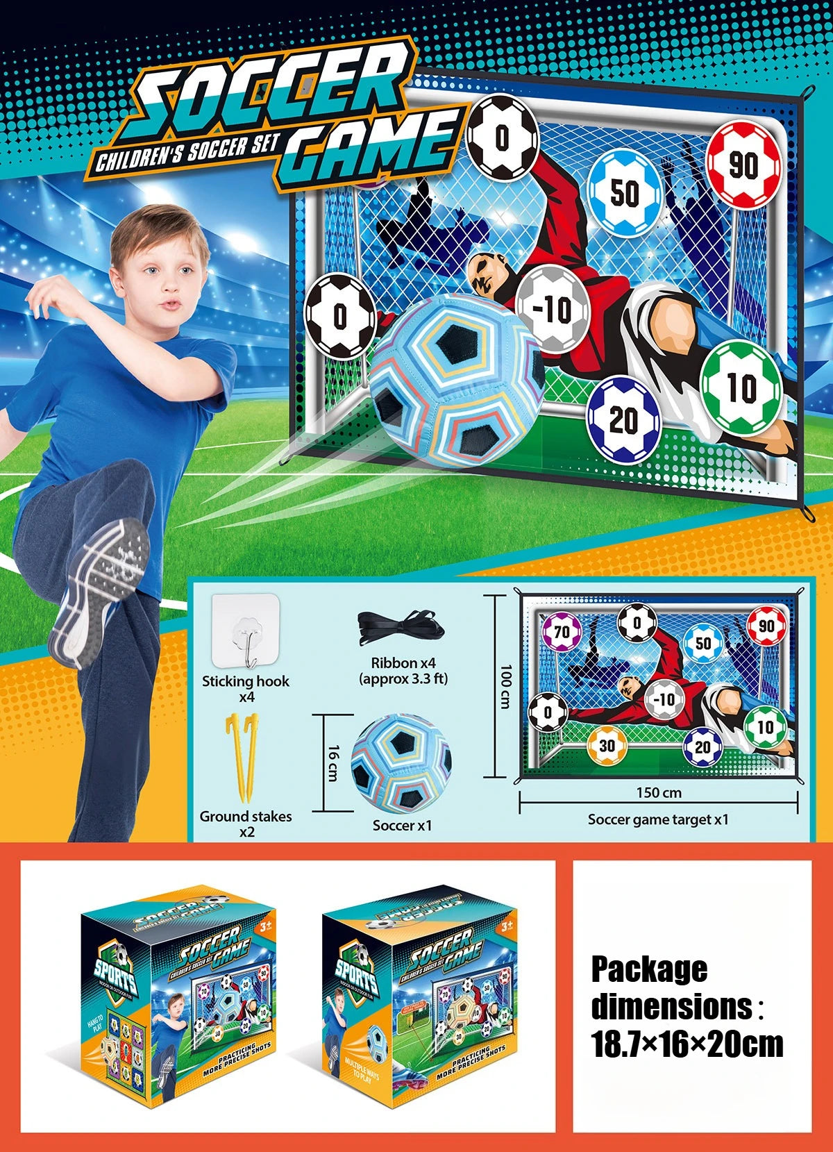 150CM Kids Football Game Set Indoor Outdoor Training Game Mat with Target Areas Practice Shoot Gifts for Children