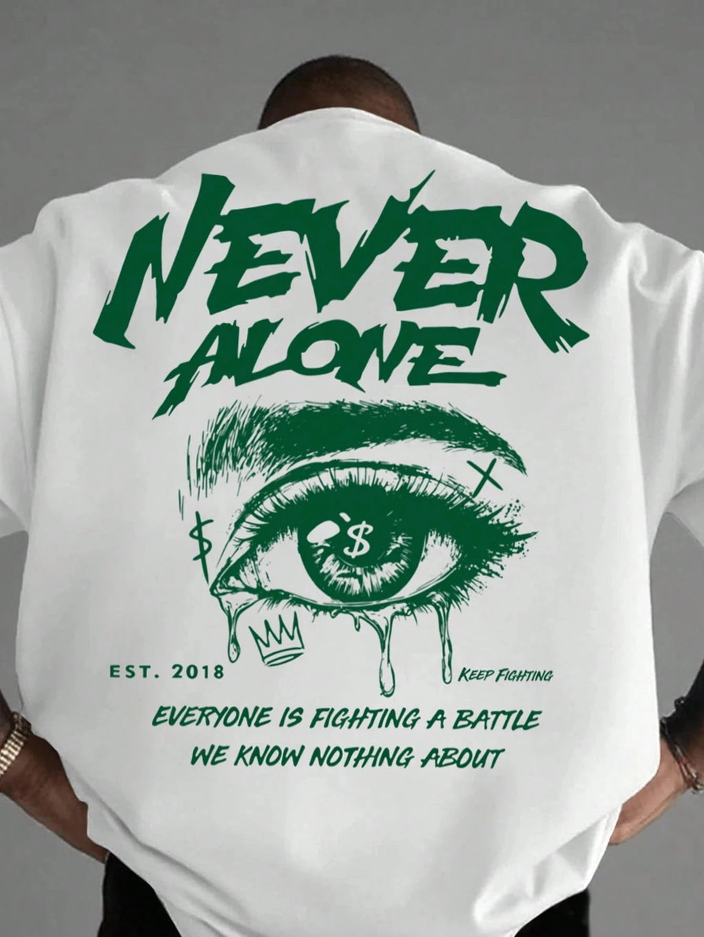 Summer Never Alone Eye Printing Cotton T-Shirts Mens Short Sleeve T Shirts Oversized O-Neck Soft Tops Casual Street Male Clothes