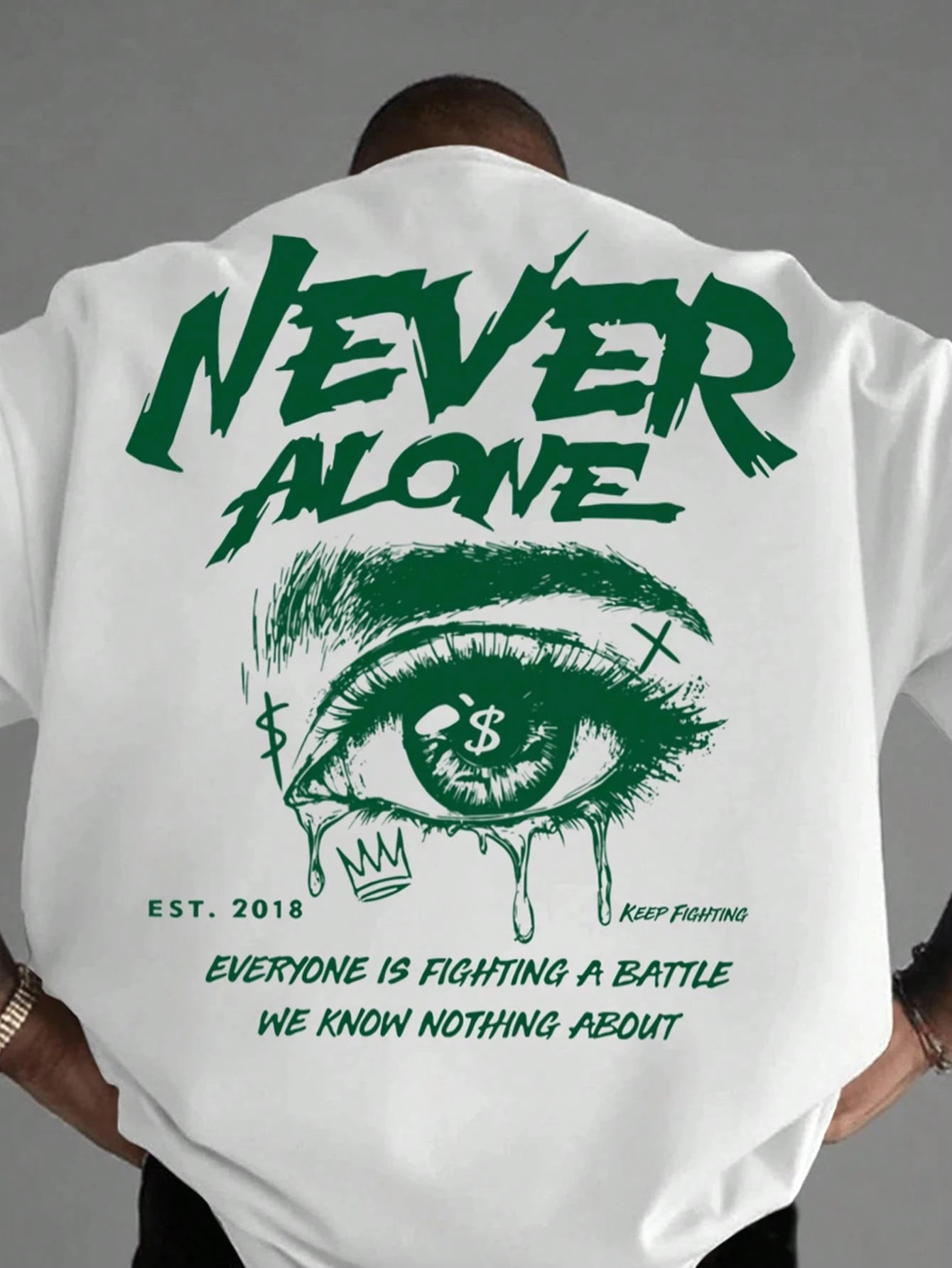 Summer Never Alone Eye Printing Cotton T-Shirts Mens Short Sleeve T Shirts Oversized O-Neck Soft Tops Casual Street Male Clothes