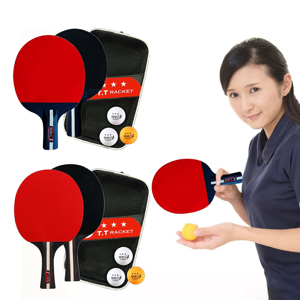 Table Tennis Racket 2 Rackets & 3 Balls Ping Pong Paddles Set Professional 2 Player Ping Pong Set with Bag for Tournament Play