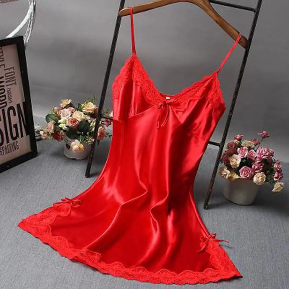 Lingerie Sexy for Women Silk Satin Lace Ladies Nightwear Sleepwear Skirt Nightdress