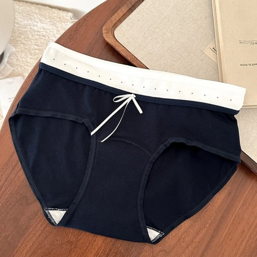 Lingerie Mid-waist Underwear for Women Large Size Bow Women's Sweet Panties Patchwork Underpants Cotton Briefs Summer