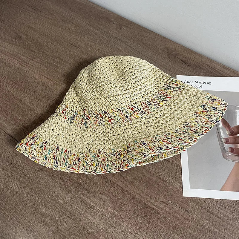 Summer Sun Hats for Women Straw Hat Showing Face Small Bucket Hat Large Brim Sunshade and Sunscreen Seaside Beach Cap