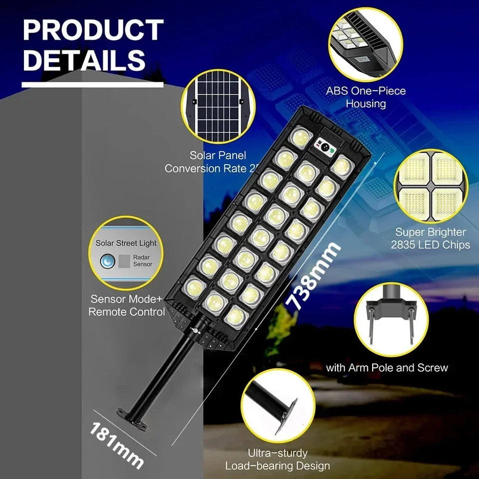 28000W Ultra Powerful Solar Light Outdoor Super Bright Solar Street Lamp Dusk to Dawn Security Flood Light Remote Control Garden