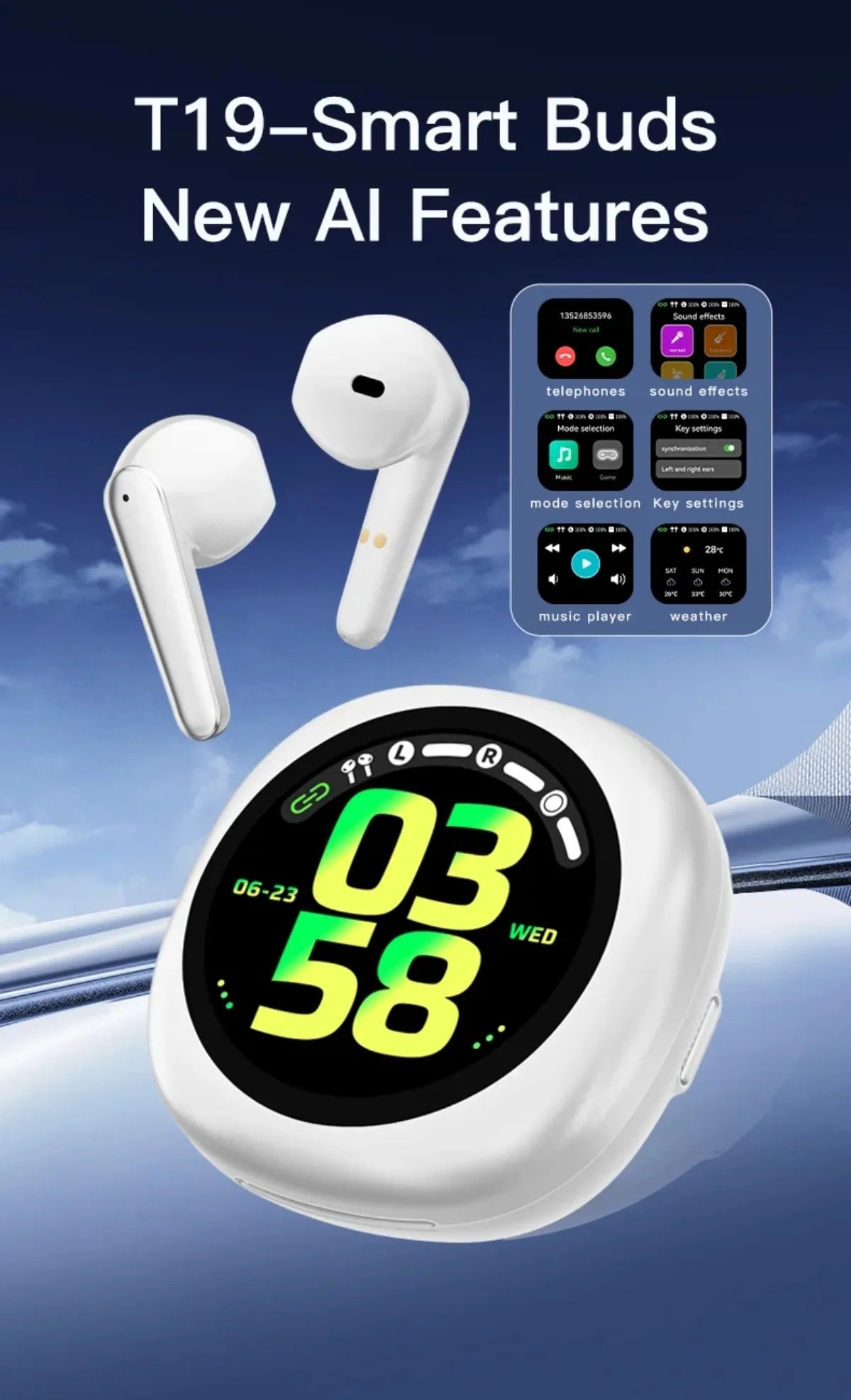 Wireless Bluetooth Translation Headphones with Touch Screen ANC ENC Noise Cancellation 164 Languages Translator Lifetime Free