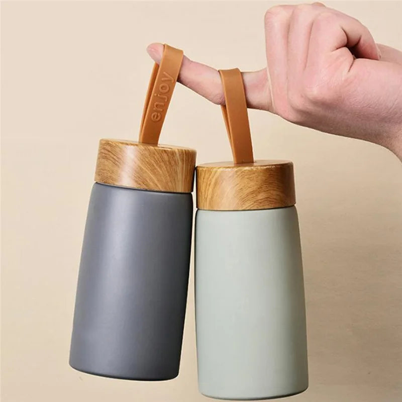 PortableThermal Cup Double Wall Travel Mug Creative Wood Grain Mini Cups Stainless Steel Vacuum Insulated Bottle