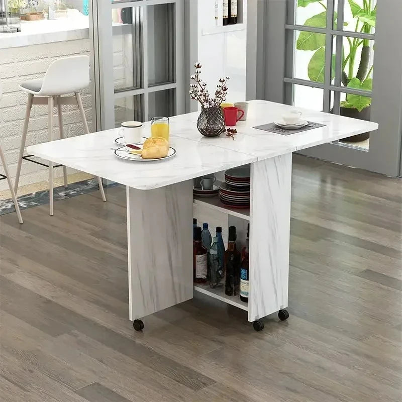 Folding Dining Table for Home Use, Small Apartment, Simple Multi-Functional Mobile Rectangular Dining Table