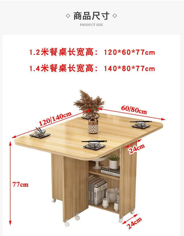 Folding Dining Table for Home Use, Small Apartment, Simple Multi-Functional Mobile Rectangular Dining Table
