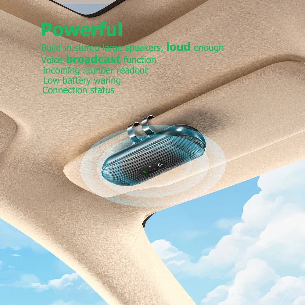 Bluetooth 5.4 Car Kit Handsfree 6W Speakerphone Sun Visor Speaker Mp3 Player Wireless Music Receiver With Voice Assistant
