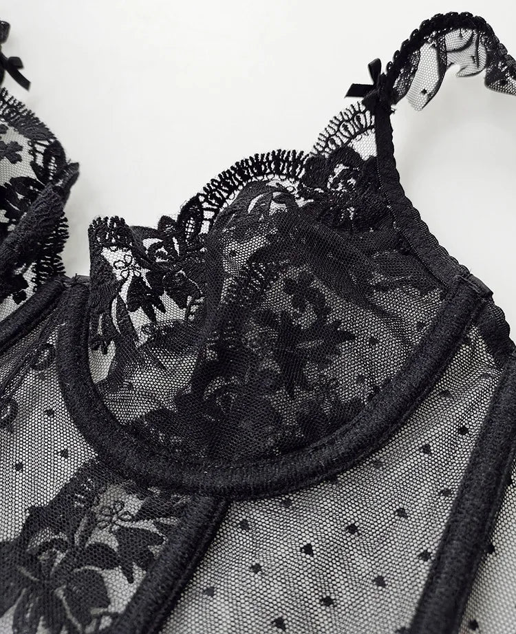 Embroidery Sexy Women Bra Set Underwear Push Up Brassiere Lace Transparent Bra Panty Sets Wedding Bralette Thin Underwear