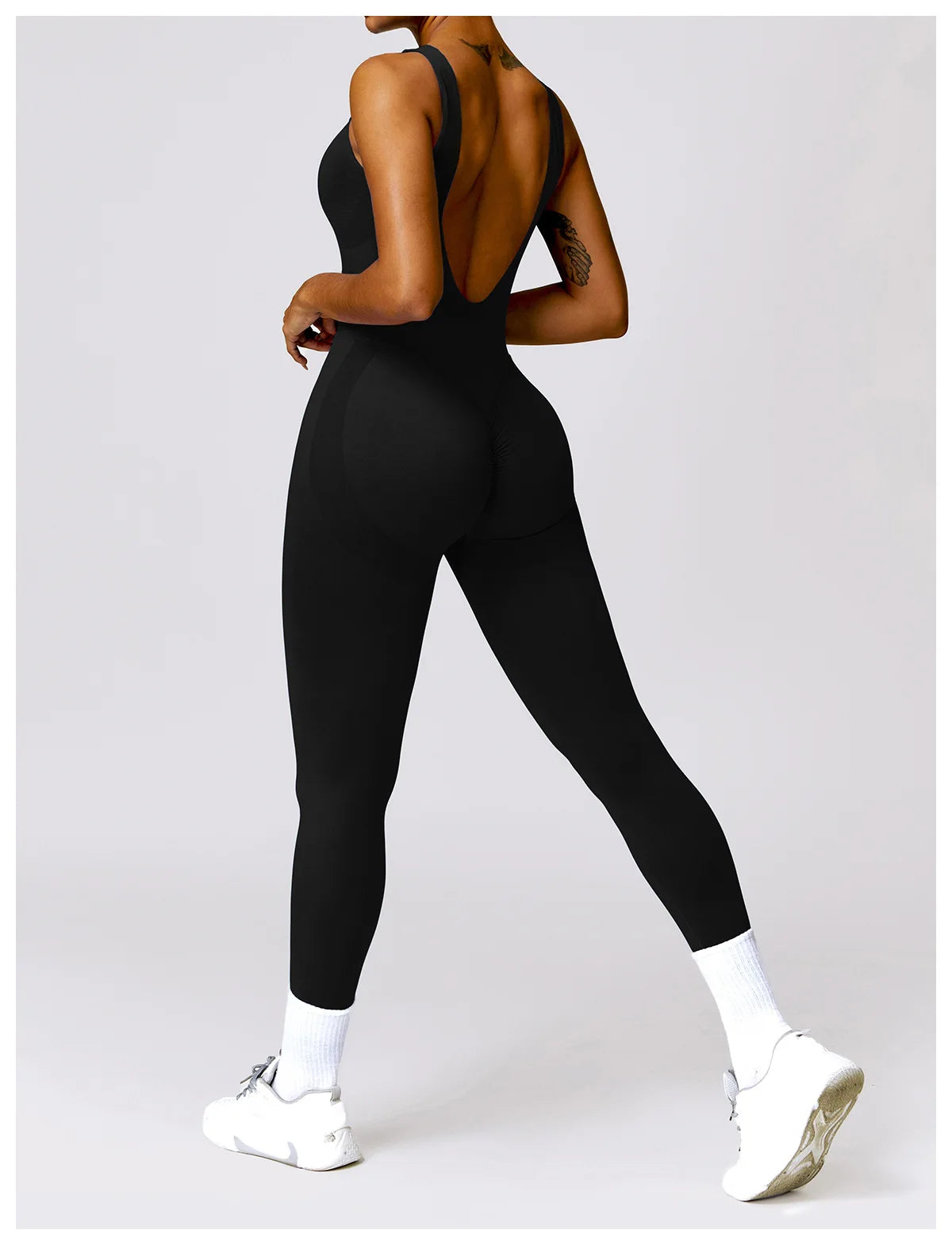 Backless Scrunch Sport Jumpsuits Raises Butt Women Sexy Monkeys One Piece Yoga Clothes Seamless Gym Fitness Dance Overalls Black