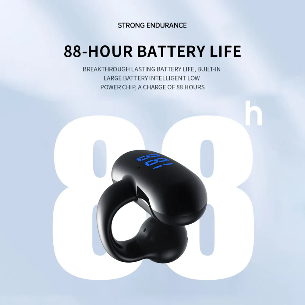 Bluetooth 5.3 Bone Conduction Open Earclips Wireless Non in Ear Digital Display IPX6 Waterproof Sports Single Earbuds with Mic
