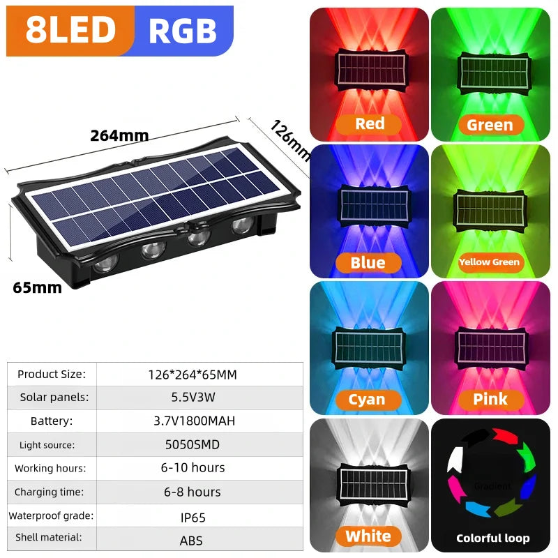 Solar LED Light Wall Lamp Outdoor Waterproof High Brightness Up and Down Luminous Lighting for Outdoor Garden Decoration