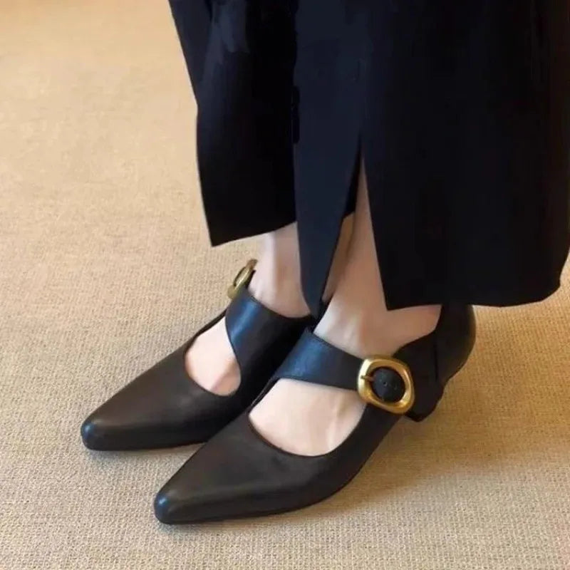 Women's High Heels Shoes Temperament Pointed Toe Leather Single Shoes for Women Elegant Banquet Party Dress Shoes Zapatos Mujer