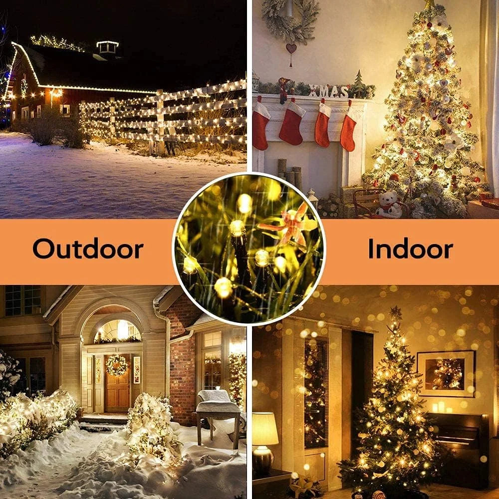 Solar Christmas Lights Solar String Lights Outdoor Waterproof Green Wire with 8 Modes Christmas Tree Lights Garden Lawn Decor