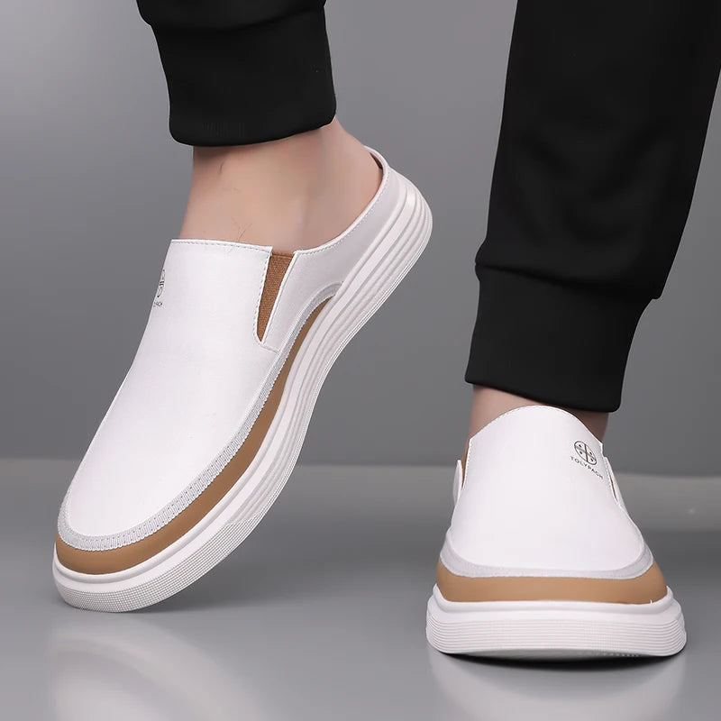 Men's Casual Slip On Shoes Soft Bottom Anti Slip Comfortable Trendy All Match Half Slippers Fashionable Flat Footwear-725