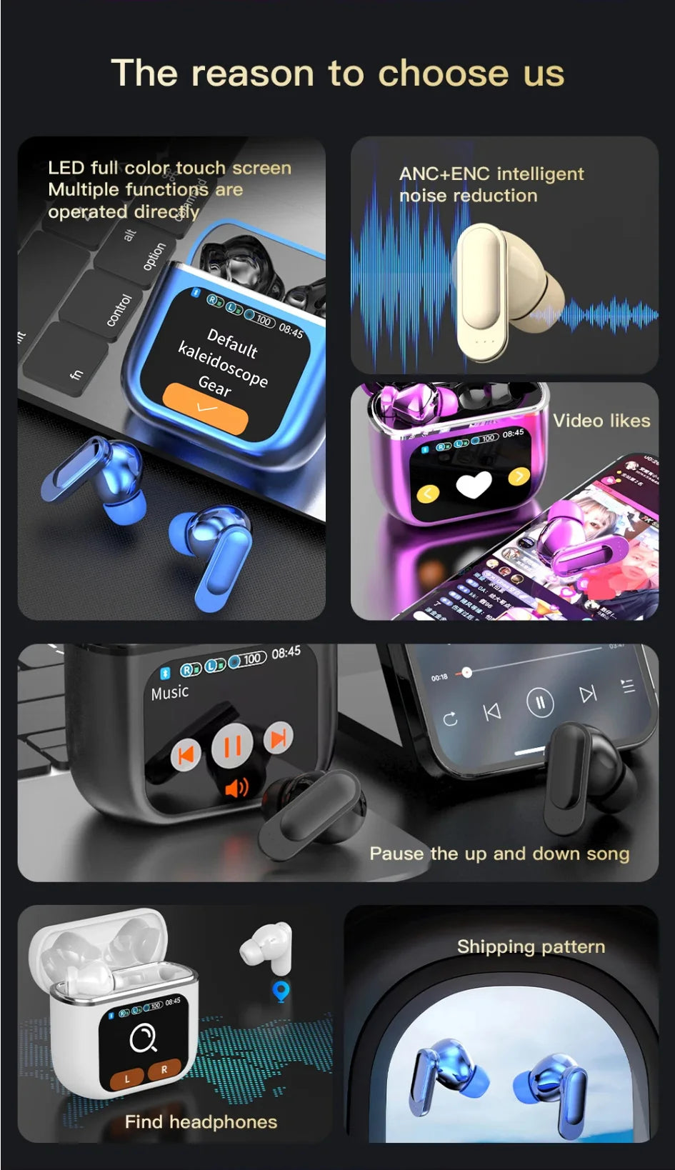 Bluetooth 5.4 Wireless Earphones LED Digital Display Gaming Headset Sport Headphones HiFi Sound Low Latency Earbuds
