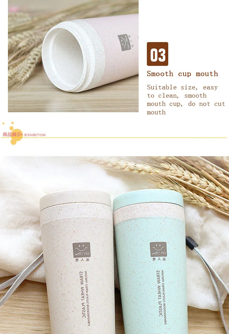 Portable 300ml Thermos Bottle Healthy Plastic Wheat Fiber Cup Double Layer Thermal Mug Office Coffee Tea Water Bottle Travel Mug