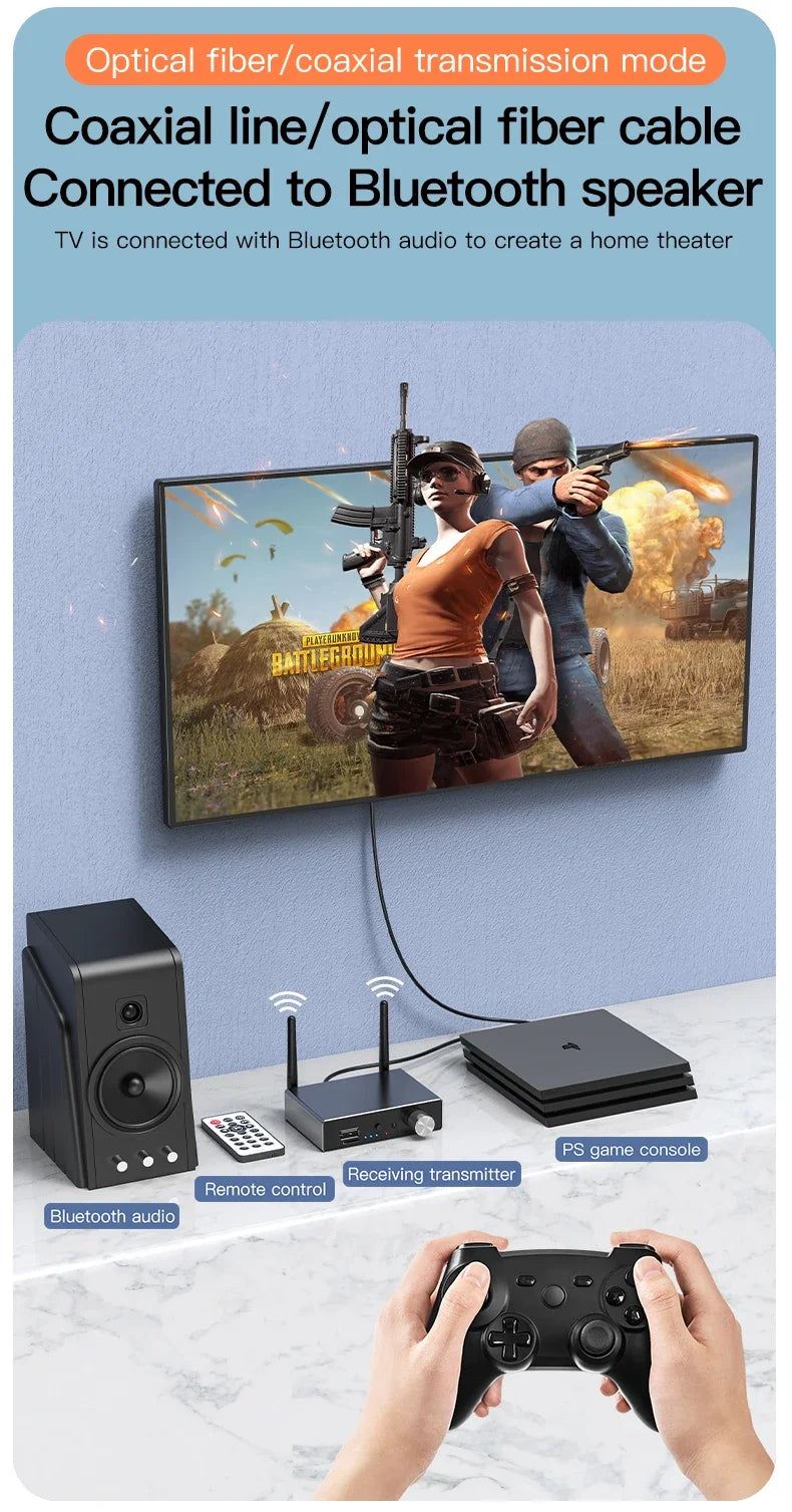 Bluetooth 5.3 Transmitter Receiver Stereo Low Latency AUX 3.5mm Optical Wireless Music Audio Adapter Remote Control For TV PC