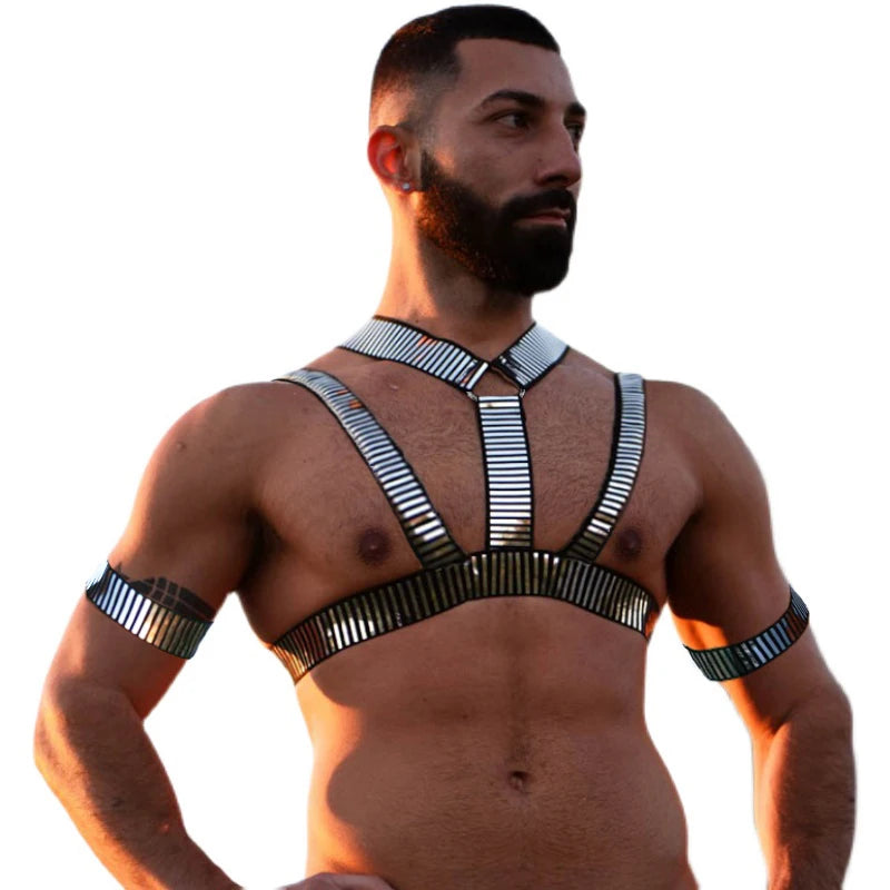 Lingerie Harness Men Sexy Body Chest Belt Man Bondage Punk Fancy BDSM Costume Fetish Erotic Clothing Silver