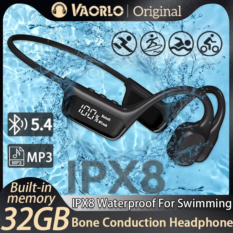Bluetooth 5.4 Bone Conduction Wireless Headphones LED Display 32GB MP3 Player IPX8 Waterproof Swimming Sports HIFI Music Headset