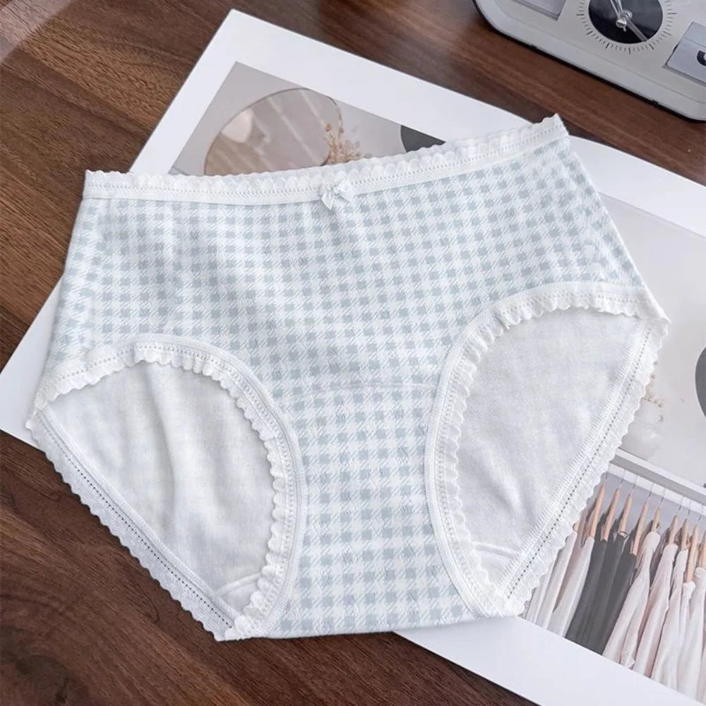 Lingerie Mid-waist Underwear for Women Bear Grid Sweet Floral Panties Underpants Bow Cotton Briefs Lady