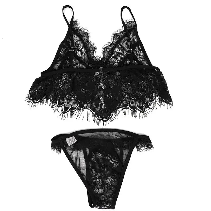 Sexy Lace Bra Set 2 Pieces Transparent Lace Floral Underwear Set Short Skin Care Push Up Bra Panty Suit Erotic Lingeries Sets
