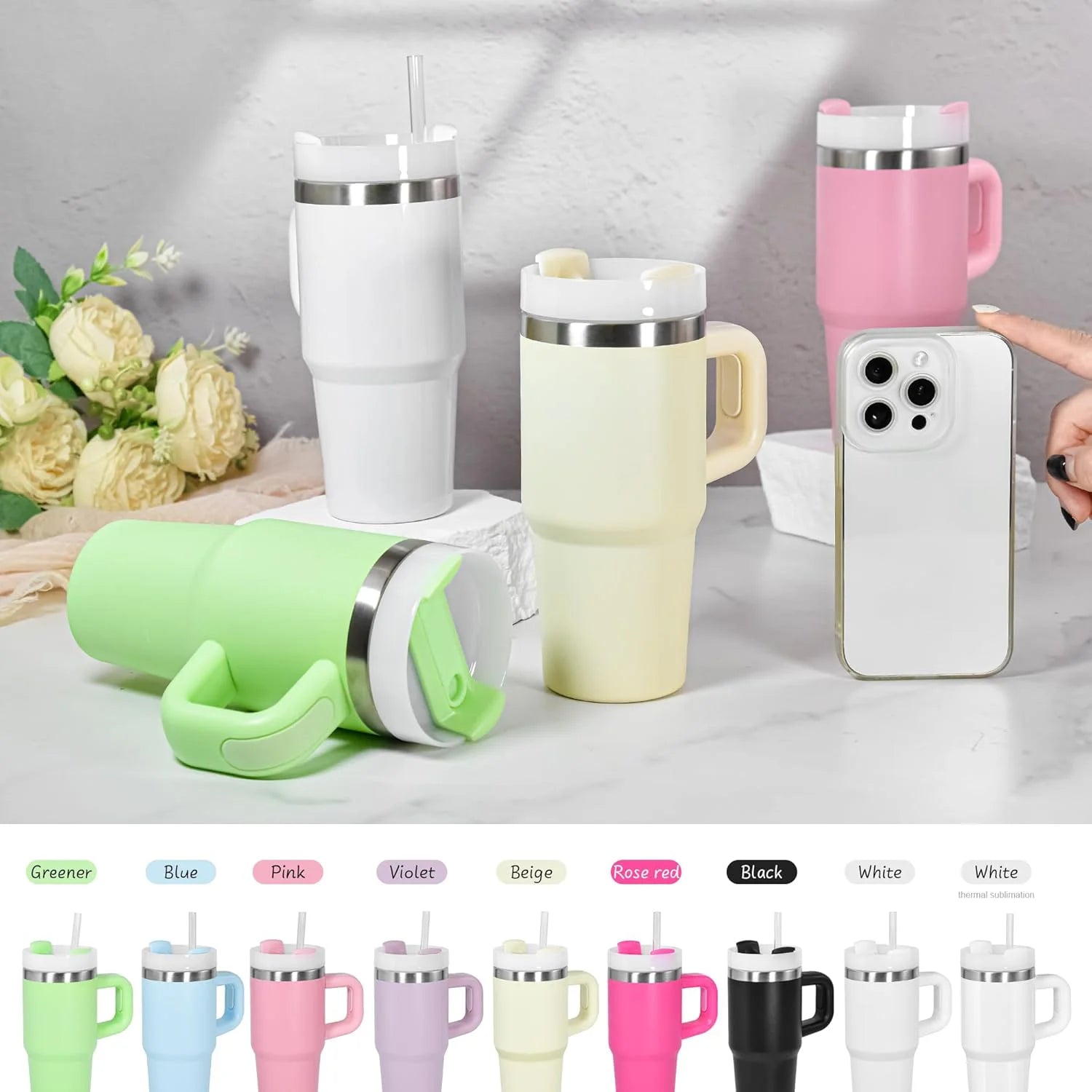 14oz Thermal Mug with Handle, 304 Stainless Steel Insulated Tumbler Vacuum Coffee Cup, Portable Water Cup Travel Thermal Cup