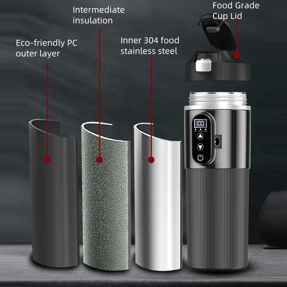 Car Thermos Cup 500ml Large Capacity 12V/24V Car Truck Universal Heating Cup Stainless Steel Car Electric Heating Cup
