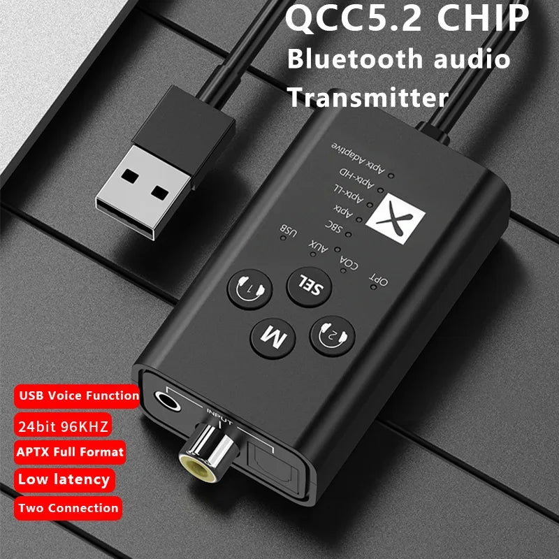 Bluetooth 5.2 Transmitter APTX HD LL Low Latency Adaptive USB Wireless Audio Adapter Optical Coaxical AUX For PS4 Notebook PC TV