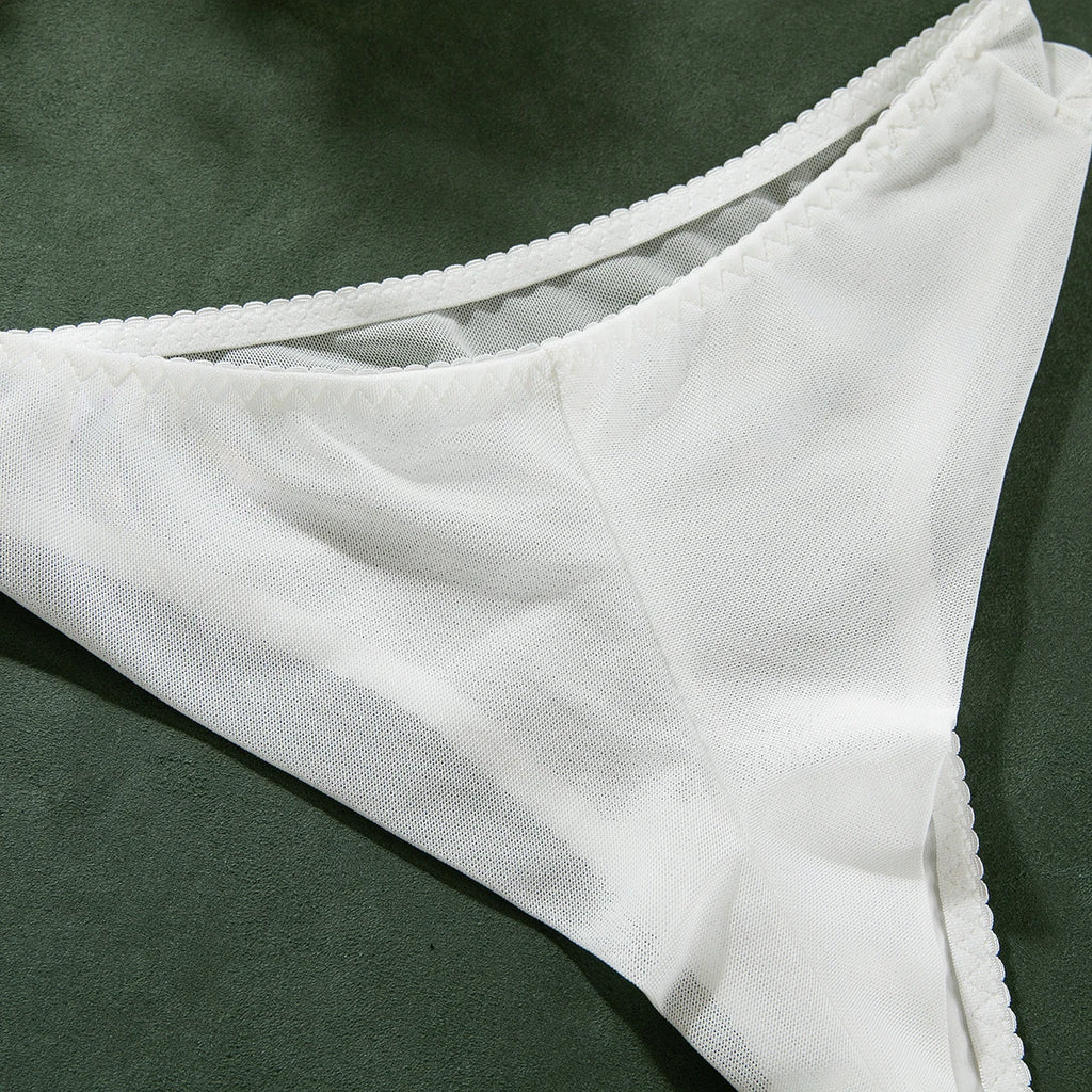 Wirelss Comfortable Bra Brasil Pantie Lingerie Set Basic Solid Mesh Sheer Underwear Transparent Intimate Seducing Lenceria