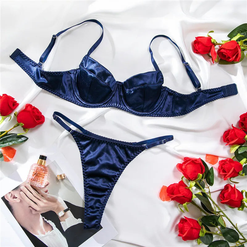 Female Sexy Bra Brief Sets Traceless Solid Romantic Lingerie Vintage Thin Underwear Panties Comfortable New Arrival Exotic Sets
