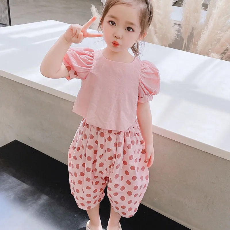 Summer Girls' Clothing Sets Fashionable Personality Backless Short Sleeves + Loose Cropped Pants Baby Kids Children Clothes Suit