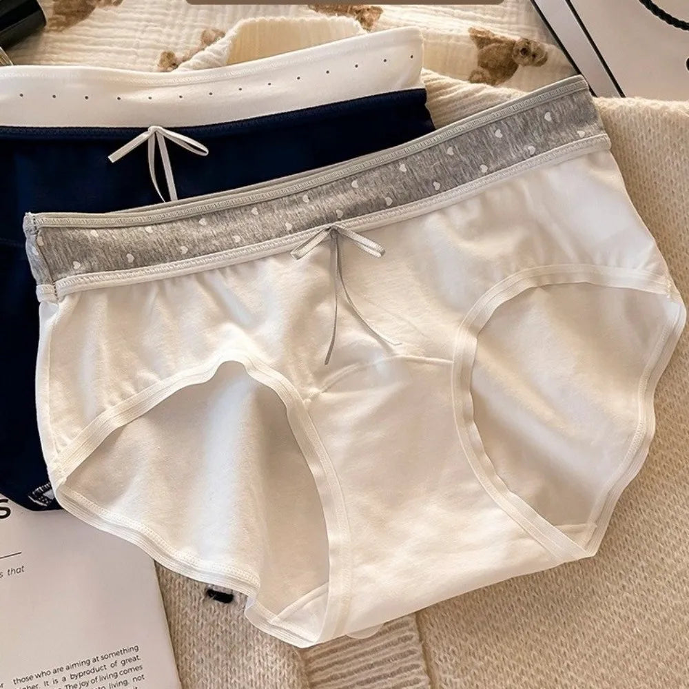 Lingerie Mid-waist Underwear for Women Bow Patchwork Women's Sweet Panties Large Size Underpants Cotton Briefs Lady