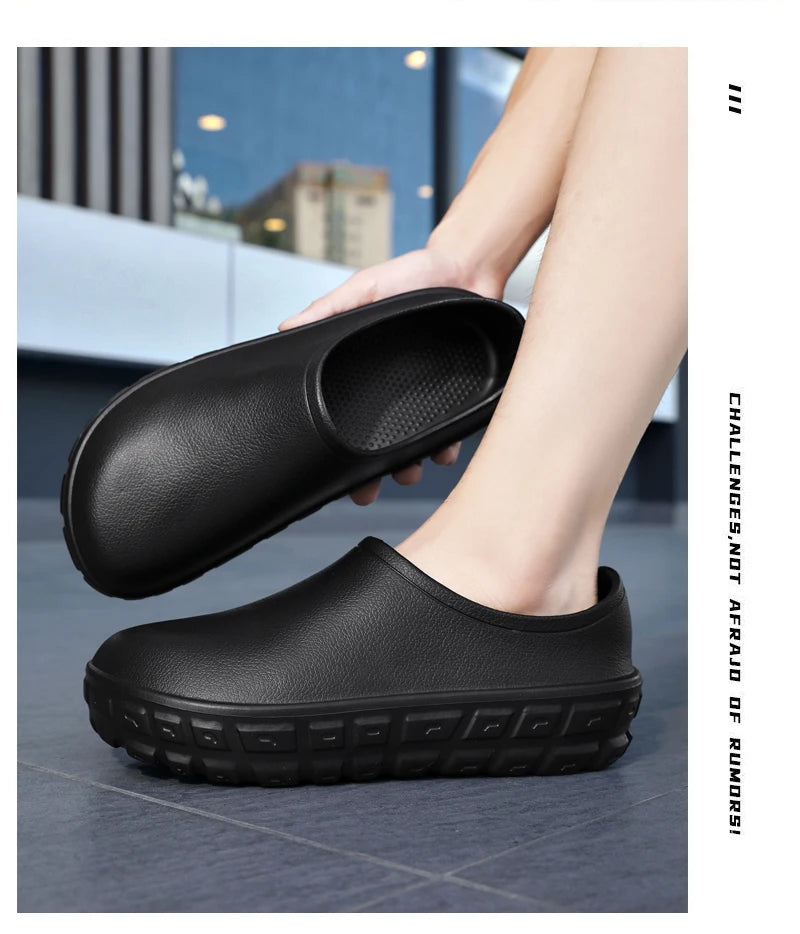 A Pair of Summer Men's Toe-Toe Shoes, Wear-Resistant, Non-Slip Work Shoes, Waterproof and Oil-Proof, Special for Hotels, Durable, Kitchen, Canteen, Chef