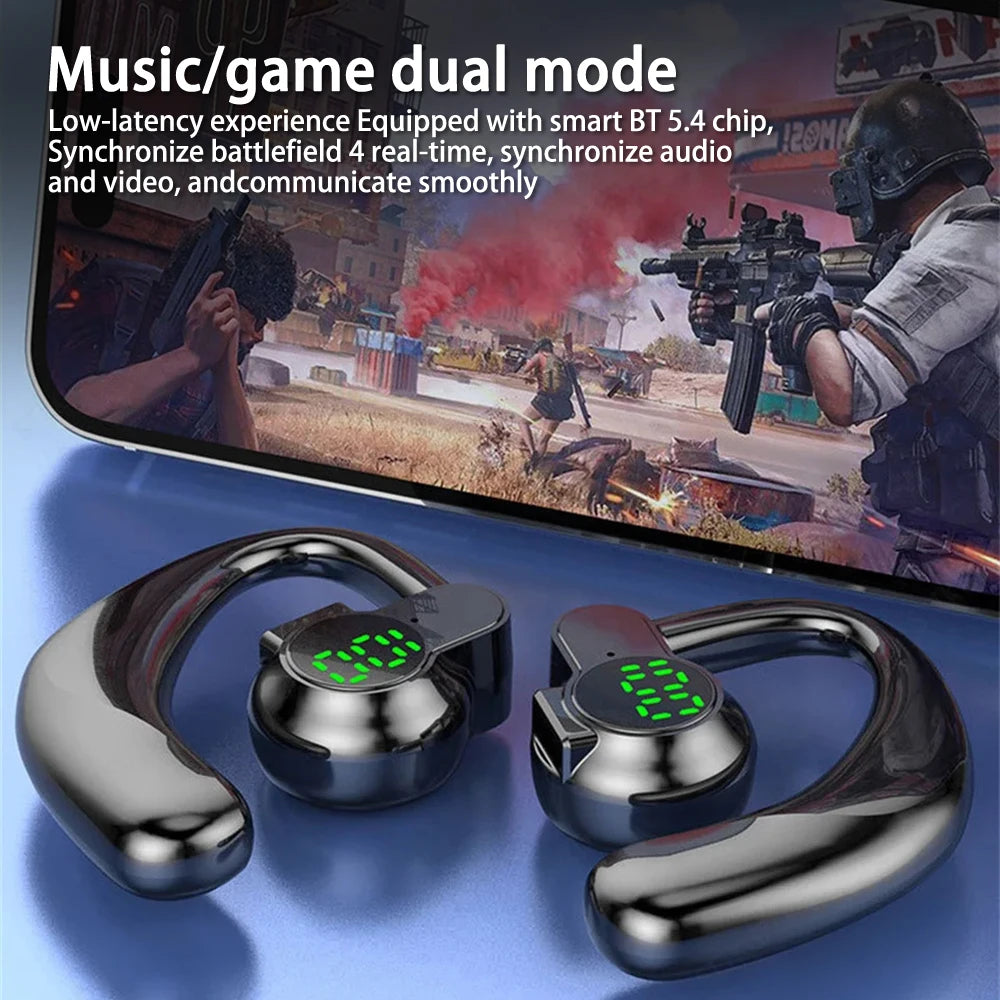 Bluetooth 5.4 Wireless Headphones Headset Handsfree Noise Cancelling Rotatable Sport Digital Display Single Ear Earhook Earphone