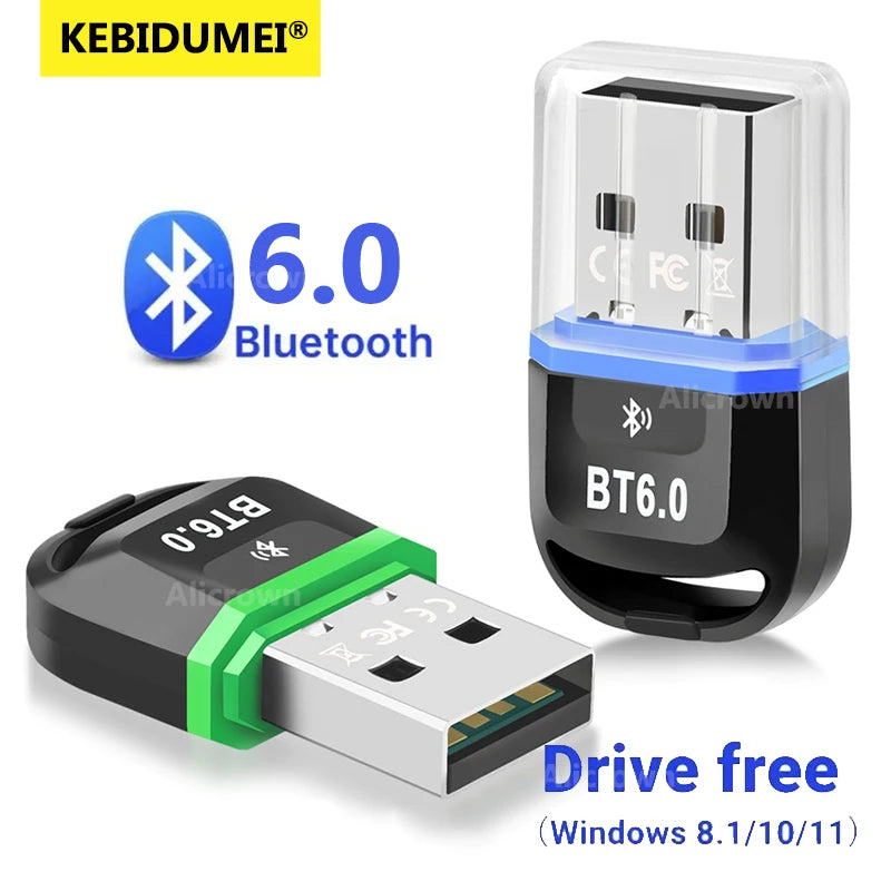 USB Bluetooth 6.0 Adapter Bluetooth5.4 Transmitter Receiver for Wireless Keyboard Mouse Audio Wireless USB Adapter for PC Laptop
