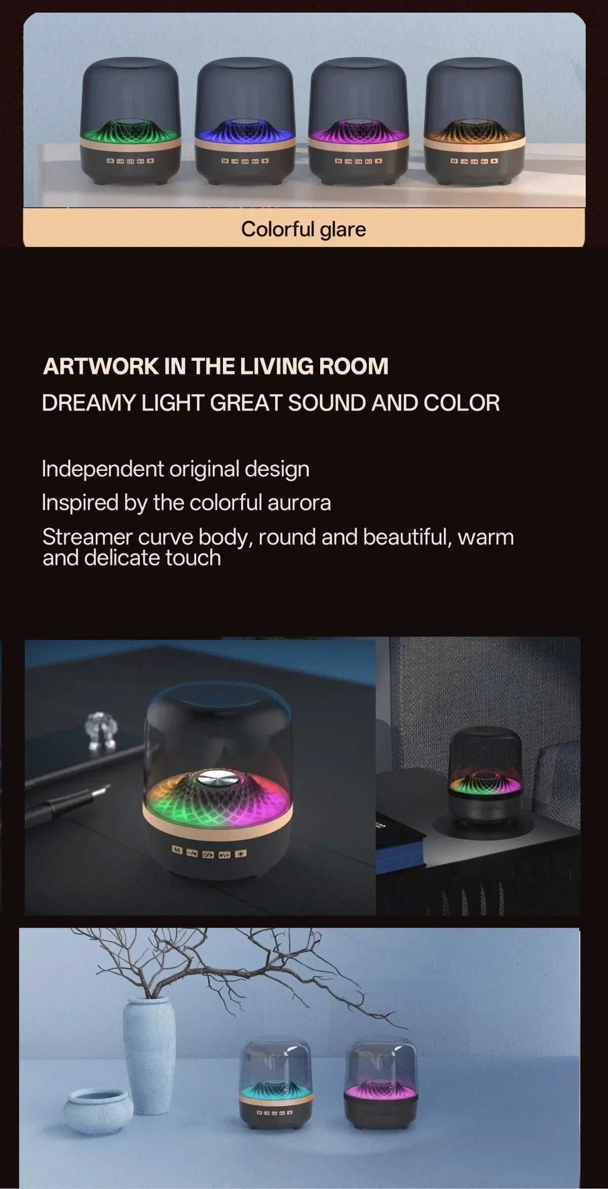 Bluetooth Soundbar With Breathing Lamp Subwoofer Hi-Fi Stereo Sound For Gaming Room Home Theater Decoration