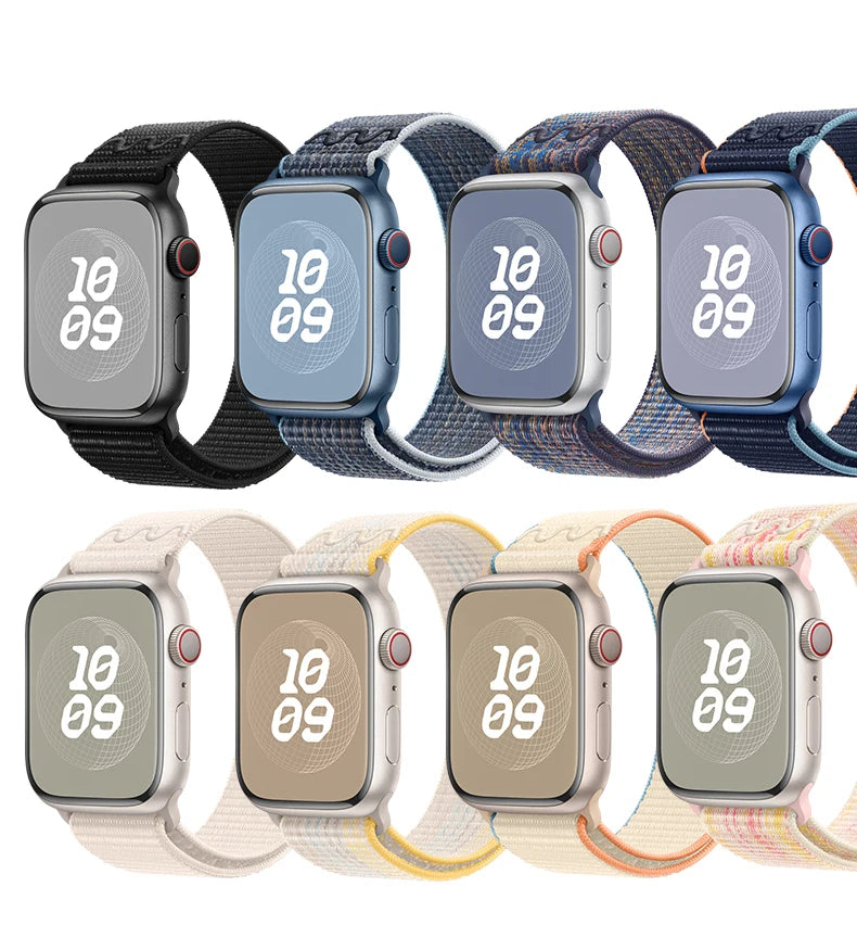 Nylon Loop Sport Strap For Apple Watch Band Ultra 49mm 45mm 40/44mm 41mm 38/42mm Bracelet For Nike iWatch 9 8 7 6 5 SE Watchband