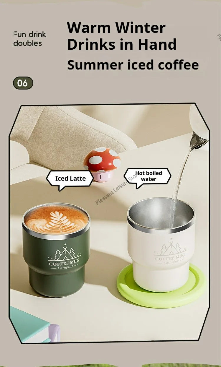 400ML Stainless Steel Thermal Cup Office Coffee Mug  Double Layer Insulated Water Cup Portable Keeps Cold and Heat Thermal Mug