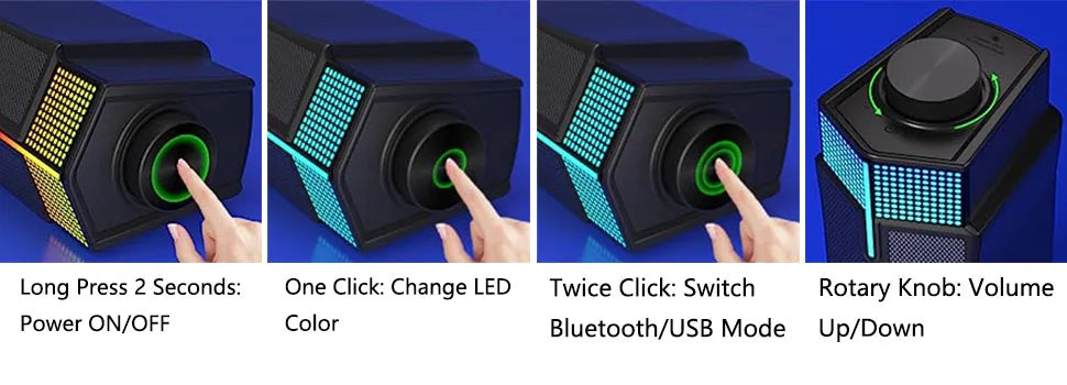 Bluetooth Computer Speakers for PC Desktop Monitor, Gaming PC Sound Bar-Wired USB-Powered,Superb Stereo Sound,with LED Lighting