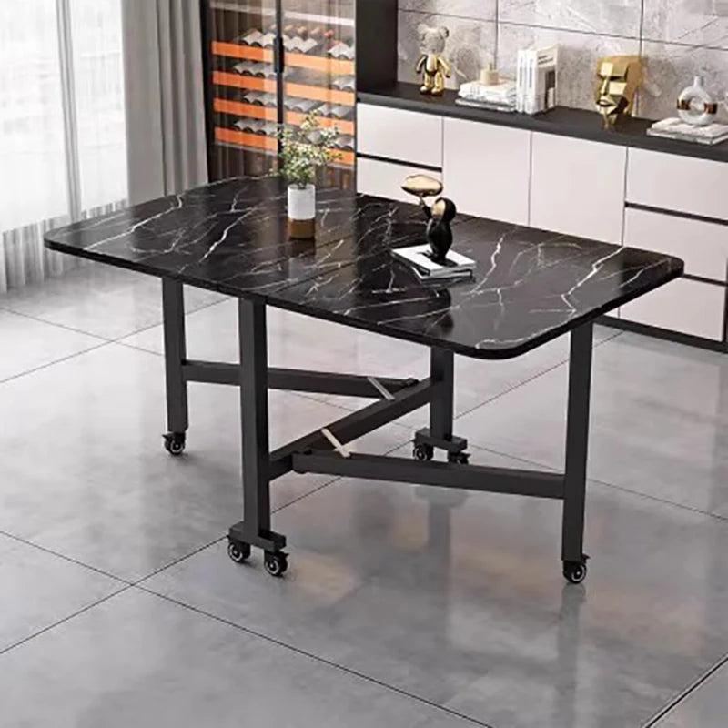 Folding Dining Table For Small Household Multifunctional Folding Rock Board Table Rectangular Living Room Movable Dining Table