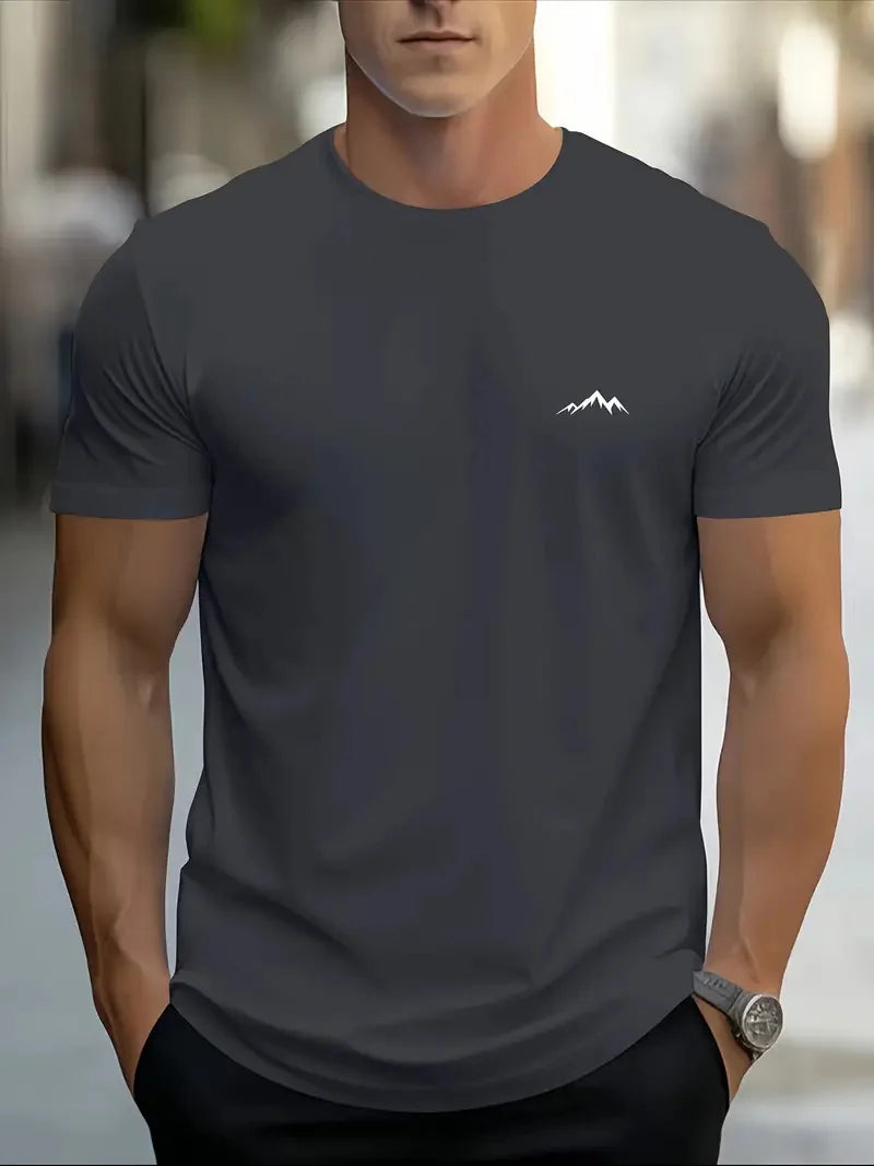Fashionable casual men's solid color letter print pattern casual loose street fitness high quality versatile men's T-shirt