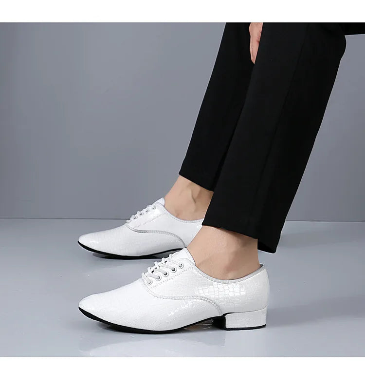 Men Modern Dance Shoes Man Outdoor Dance Leather Latin Jazz Shoes Indoor Suede Sole 2.5CM Heels Ballroom Waltz Shoes Stage Wear