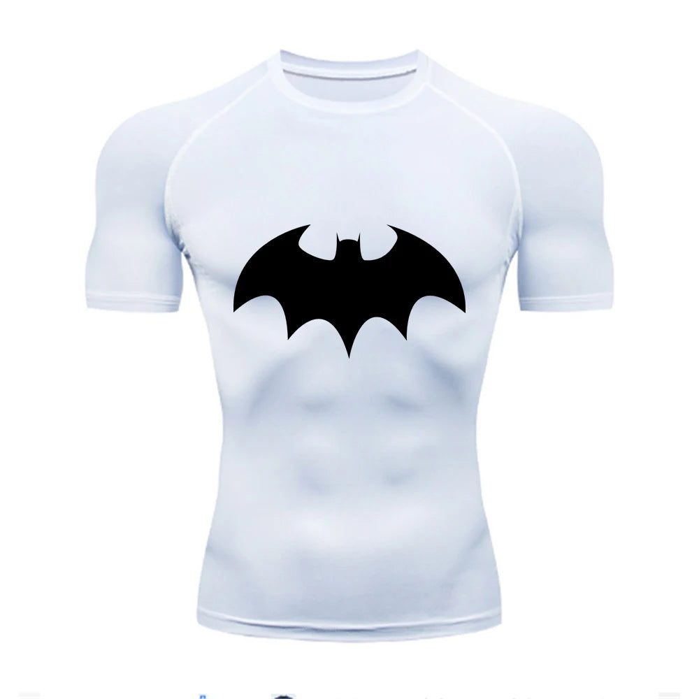 Summer Short Sleeve Men Compression Tee Shirt Bat Print Sport Quick Dry Gym Tshirt Fitness Workout Undershirt Elasticity Top Tee