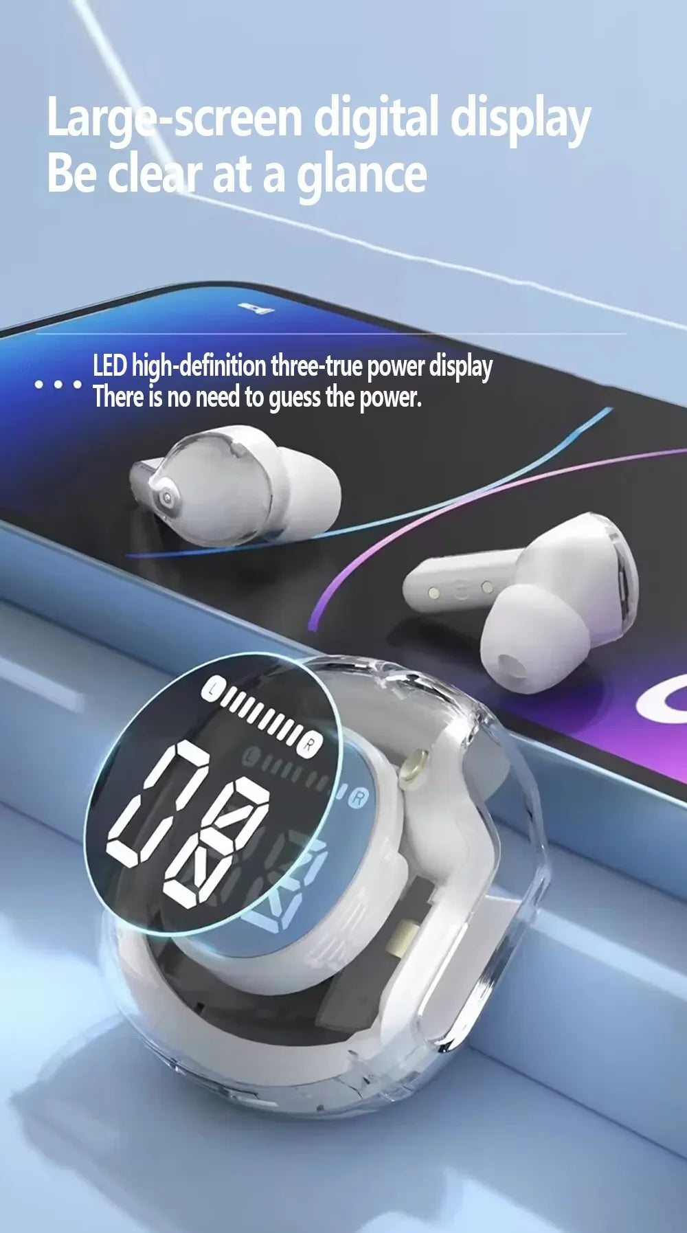 Wireless Bluetooth Earphones Noise Reduction Bluetooth Headphone  Headset Transparent Shell Waterproof Gaming Earphones