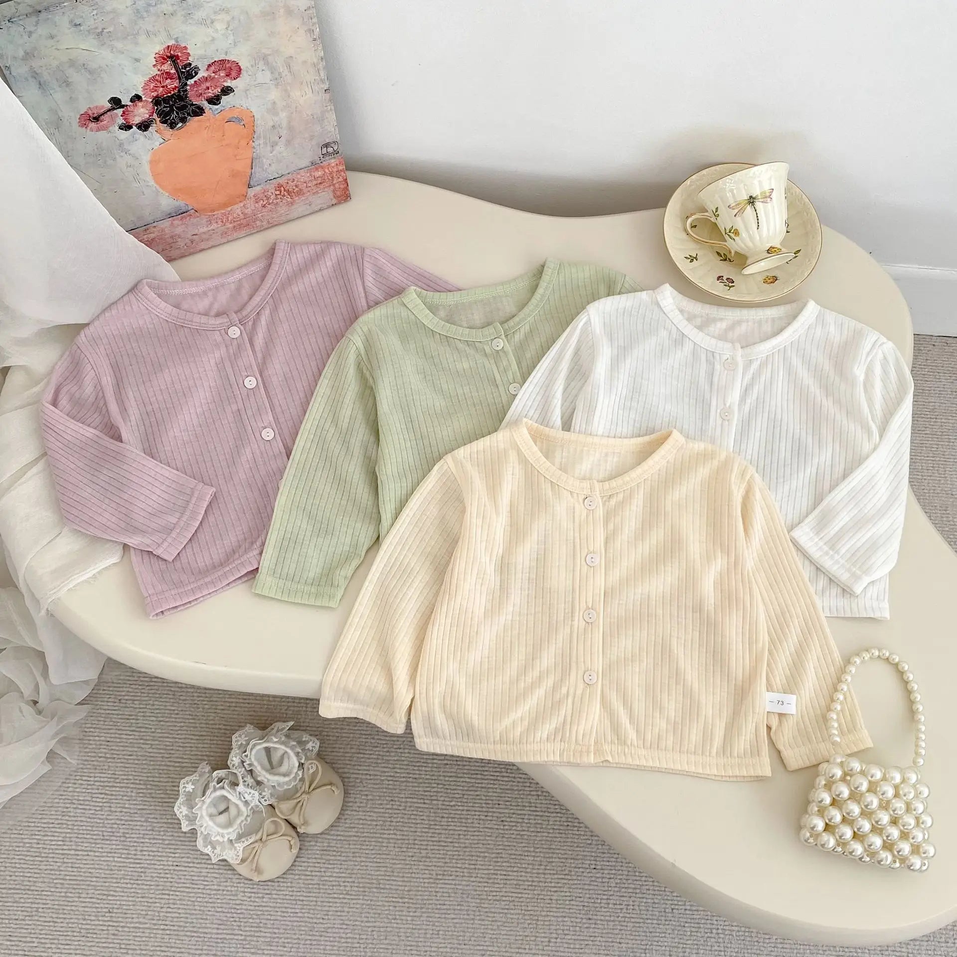 Summer Baby Girl Sunscreen Shirt Solid Color Simple Round Neck Air Conditioning Cardigan Lightweight Breathable Girl's Coat